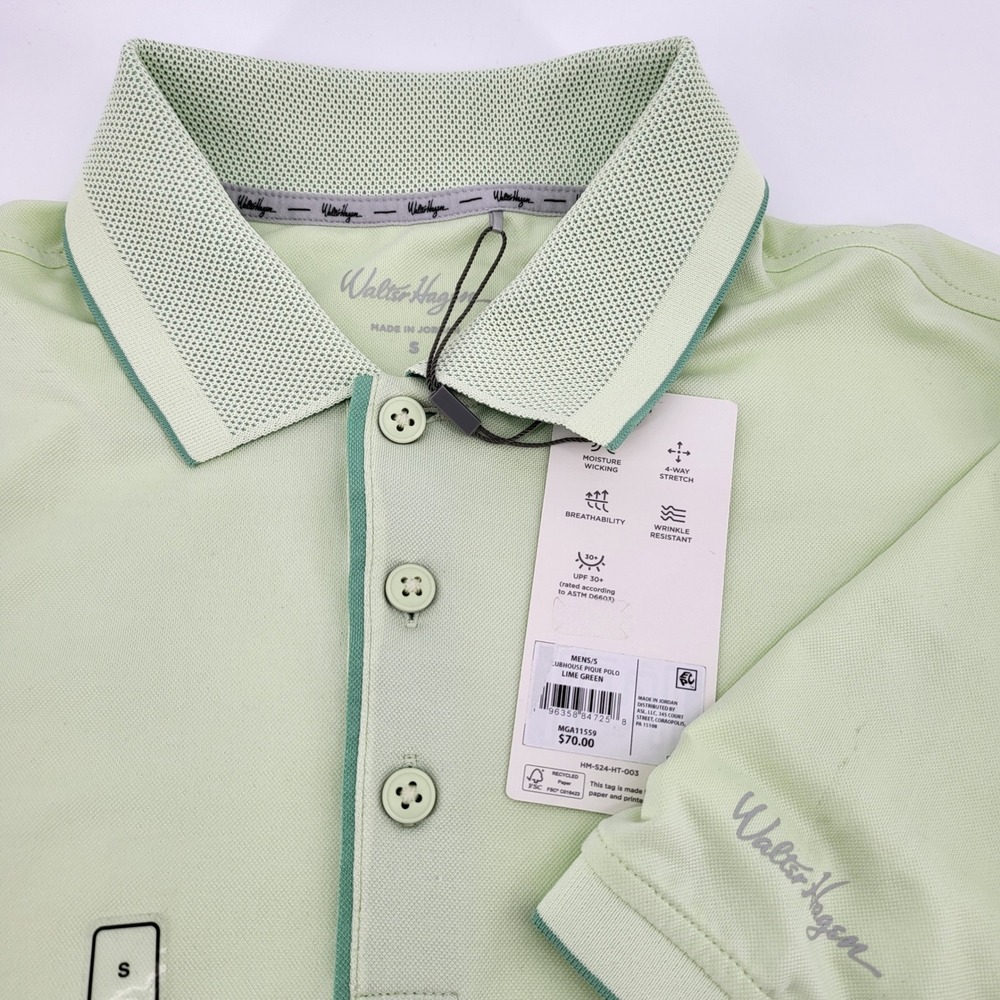 Walter Hagen Mens Small Clubhouse Golf Polo Shirt Lime Green Moisture Wicking